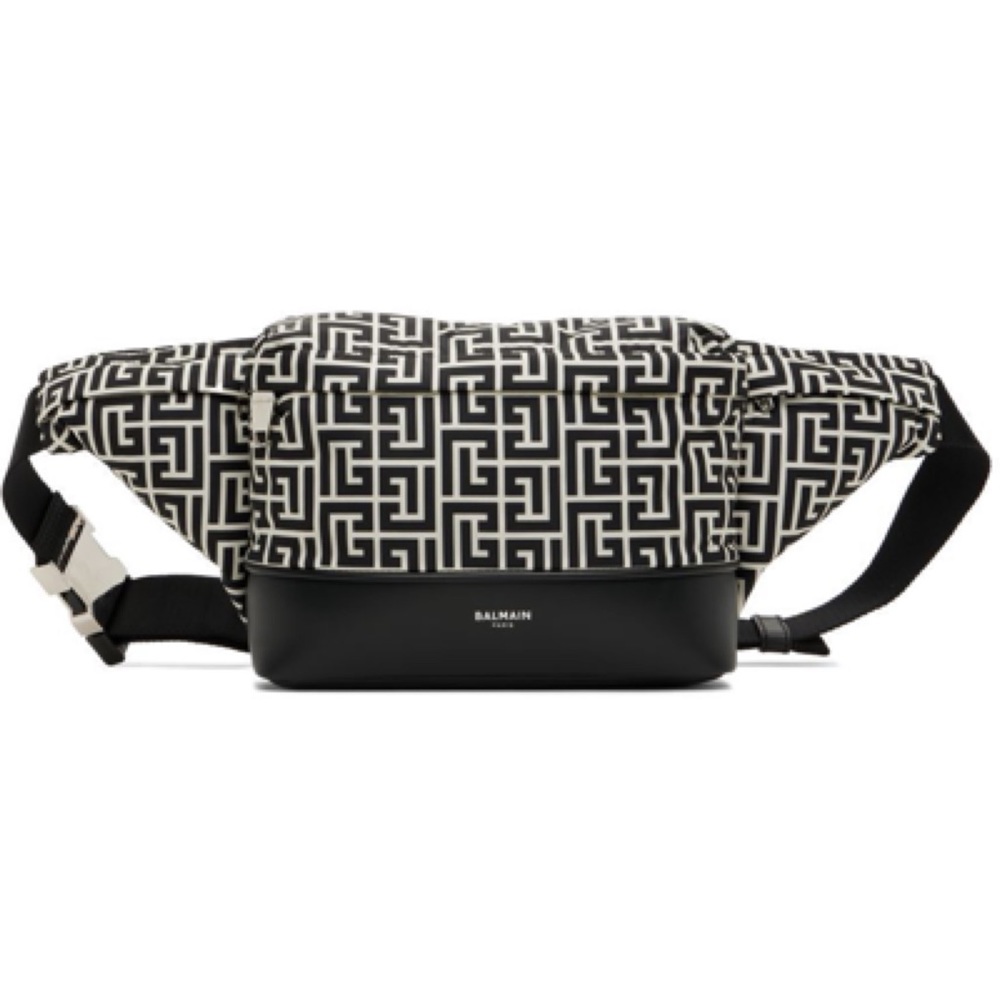 NEW Authentic Balmain Black White City All-Over Belt Bag Waist Bag